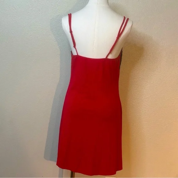 LINEA DONATELLA Red Knit & Black Sheer Mesh Lace Bust Chemise Nighty Nightgown M - Picture 5 of 7